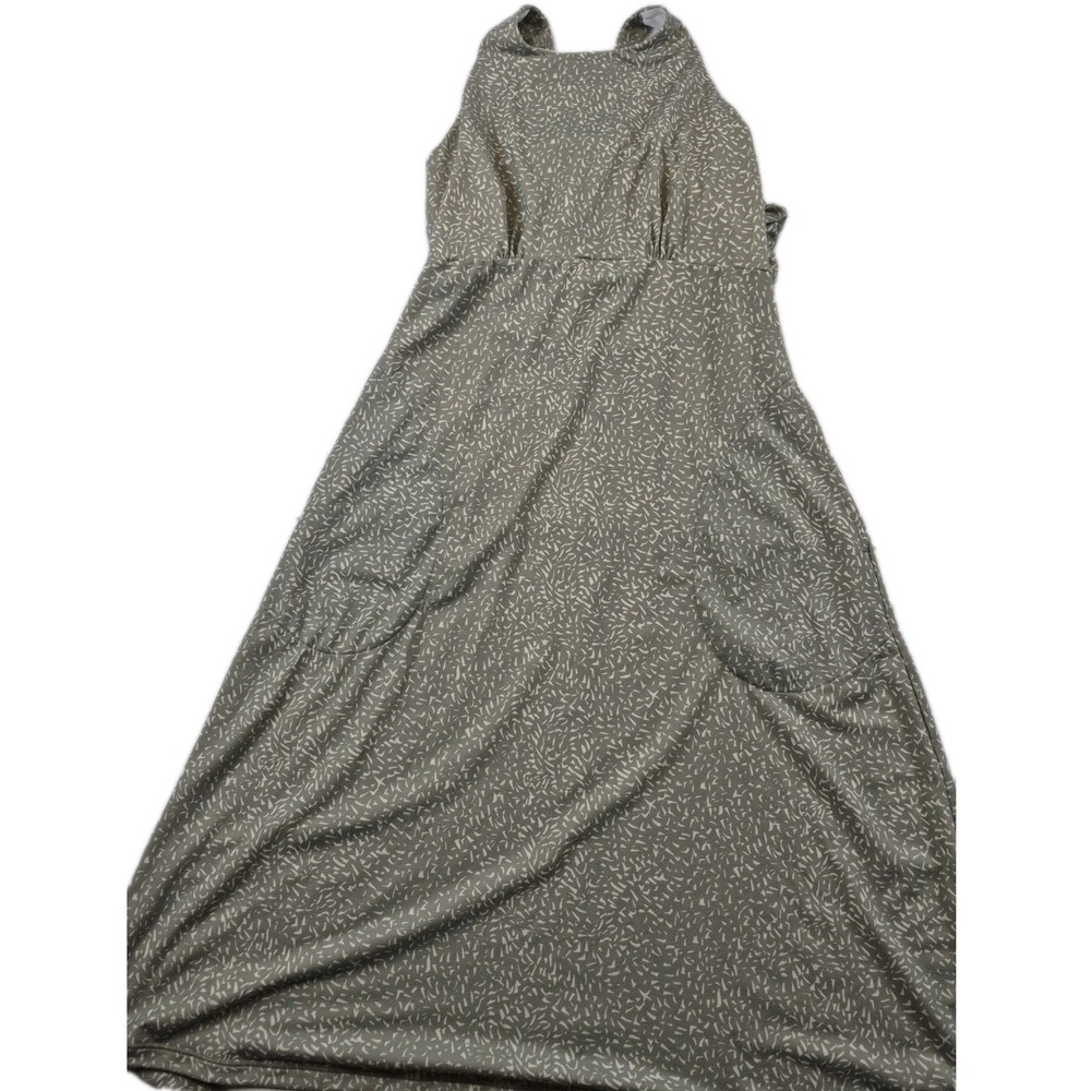 Prana  CALI  Dress‎ Green Print BUILT IN BRA RECERBACK MAXI DRESS SZ Small